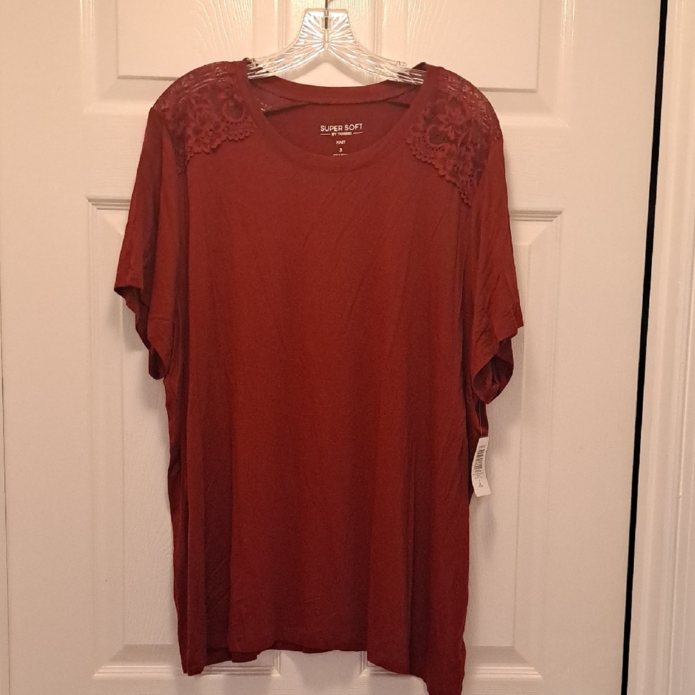 Torrid Red Lace Shoulder Short Sleeve Top